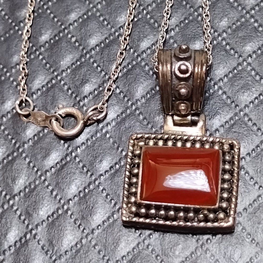 Sterling Silver Carnelian Pendant Necklace